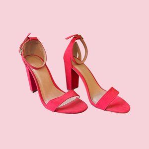 Red Suede Chunky Heels